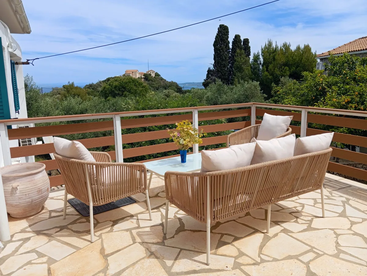 Green Olive House terrace with sea view and outdoor lounge